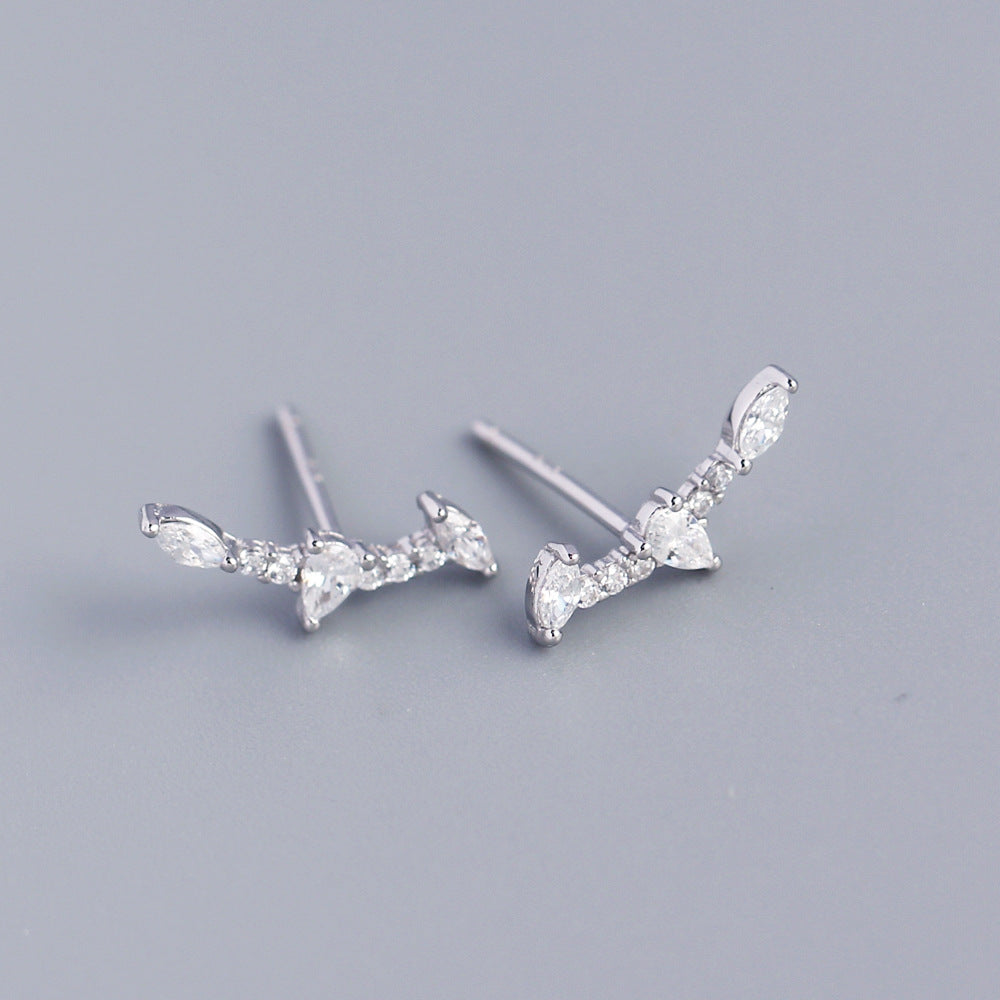 Elegant Geometric Bar-Shaped S925 Sterling Silver Stud Earrings with Cubic Zirconia Inlay