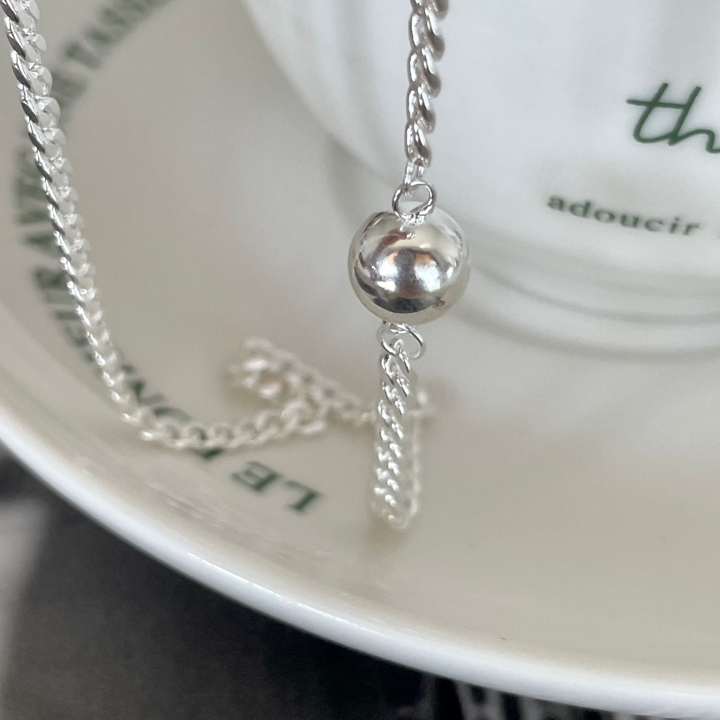 Sweet Minimalist Round Bead Choker Necklace in 925 Sterling Silver with Braided Chain Design