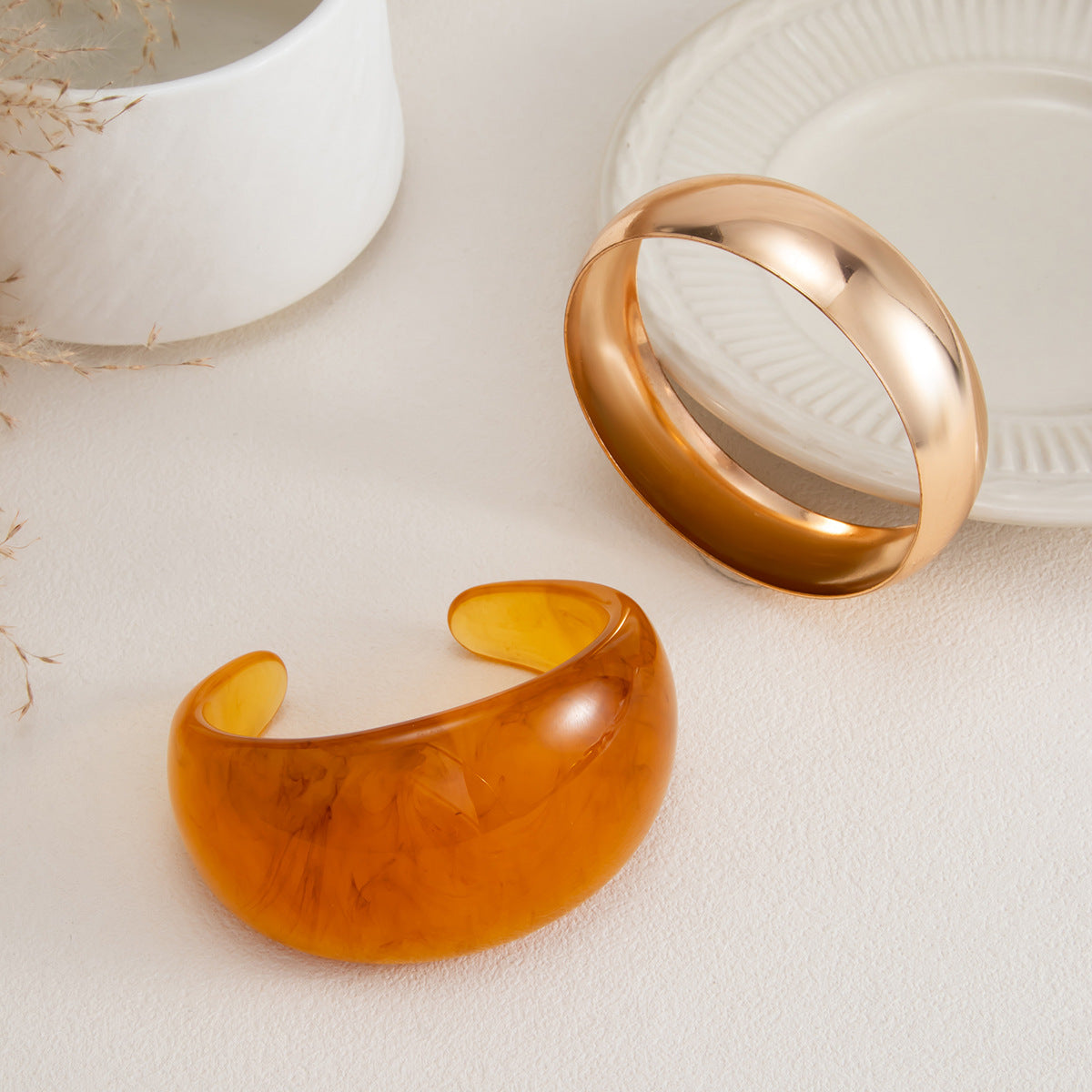 Vintage Minimalist Geometric Gradient Resin Plated Wide Cuff Bracelet