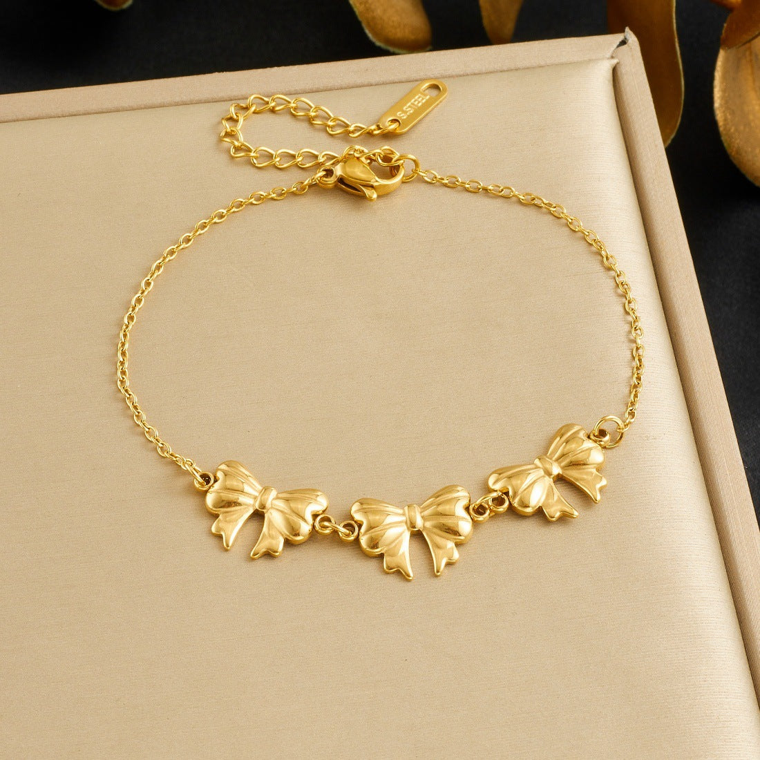 Minimalist Gold Plated Stainless Steel Bow Bracelet for Women