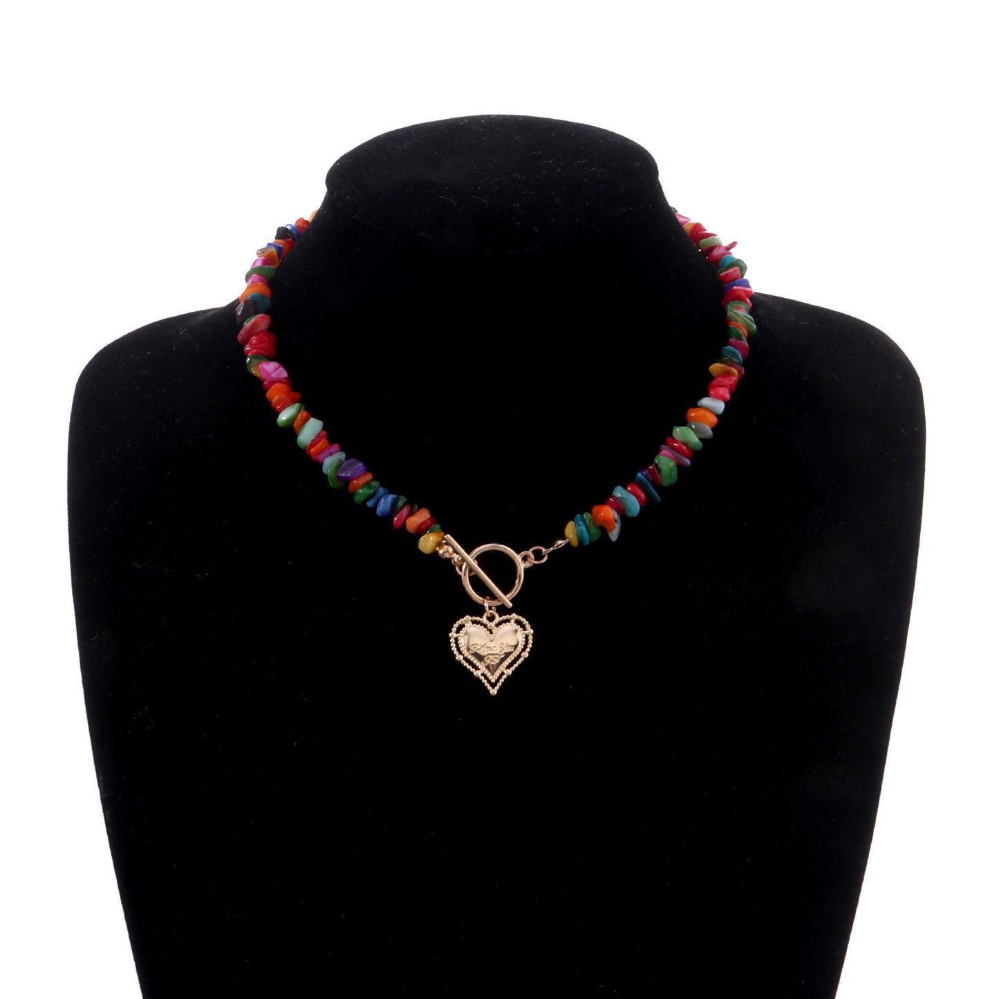 Elegant Hollow-Out Heart Pendant Necklace for Women Alloy Plated with Colorful Stones on Wavy Chain