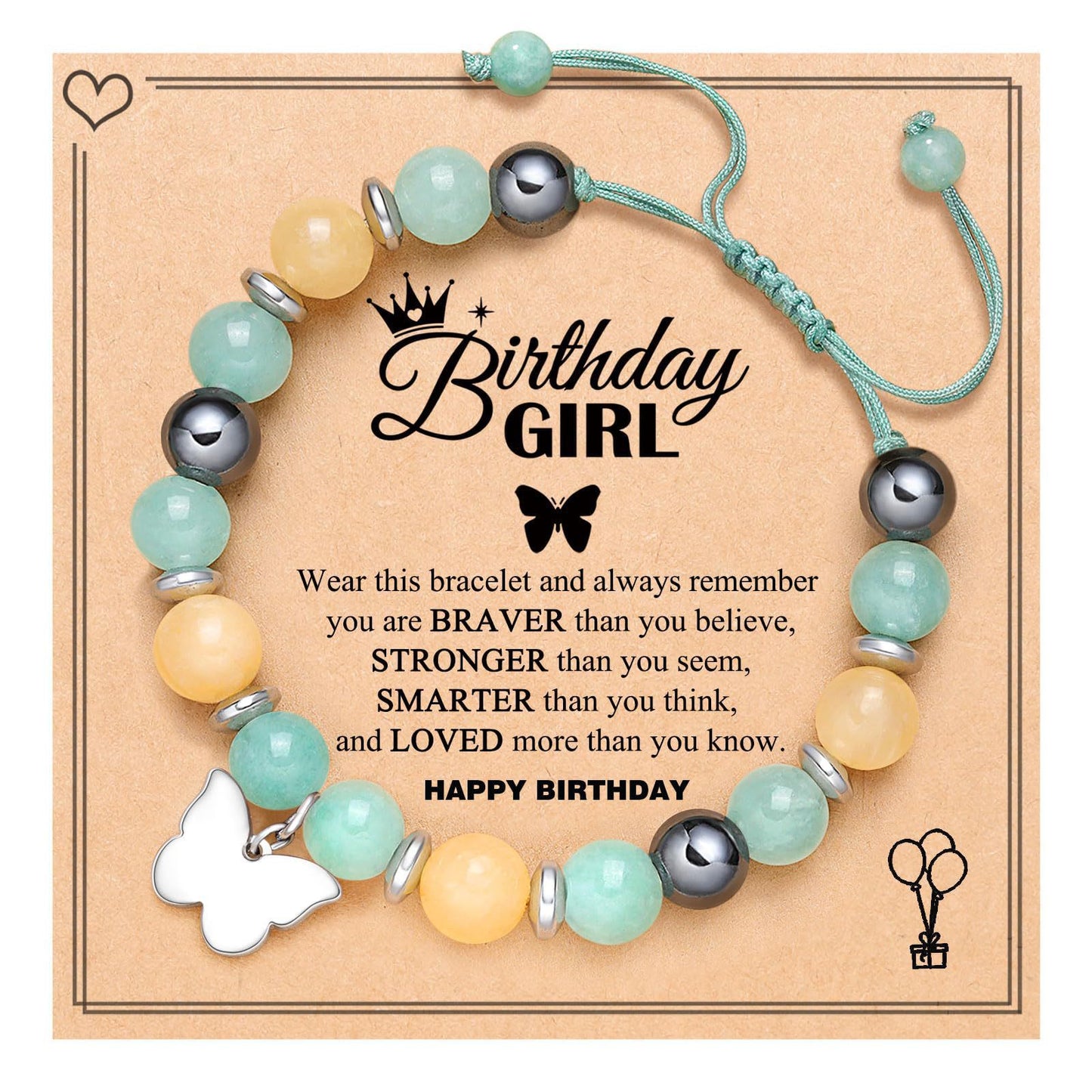 Natural Stone Zebra Print Heart Butterfly Handmade Bracelet for Women