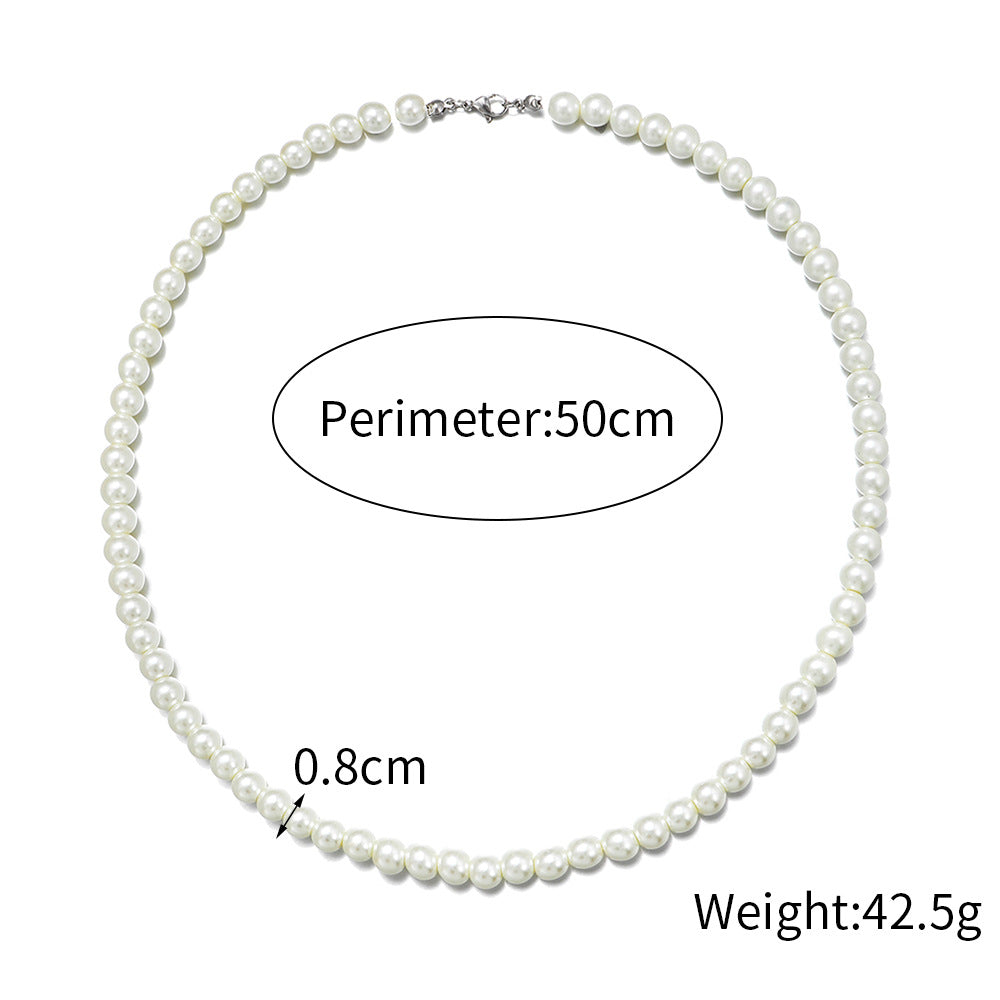 Punk Hip-hop Men's Geometric Round Pearl Ball Chain Necklace with Alloy Pendant