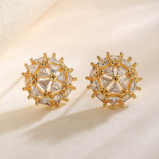 Orecchini a perno geometrici minimalisti in rame con zirconia micro-pavé da donna