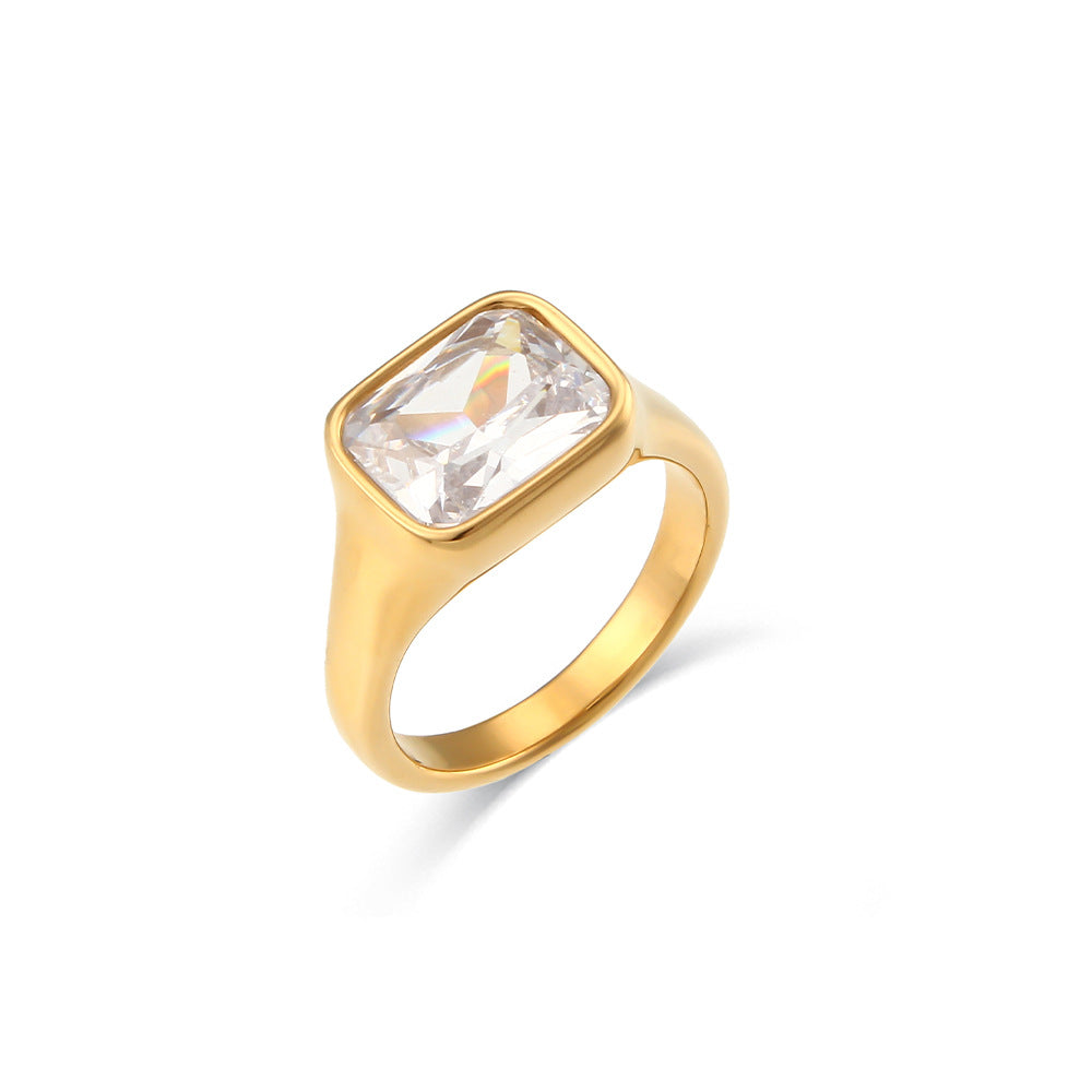 Retro Minimalist Stainless Steel Heart-Shaped Number 111 Ring with White Zirconia Inlay for Women