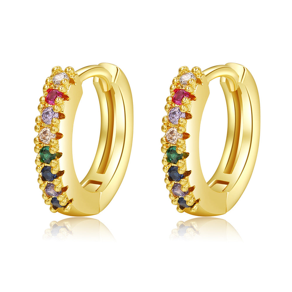 Minimalist Geometric Round Micro-Paved Cubic Zirconia Brass Hoop Earrings
