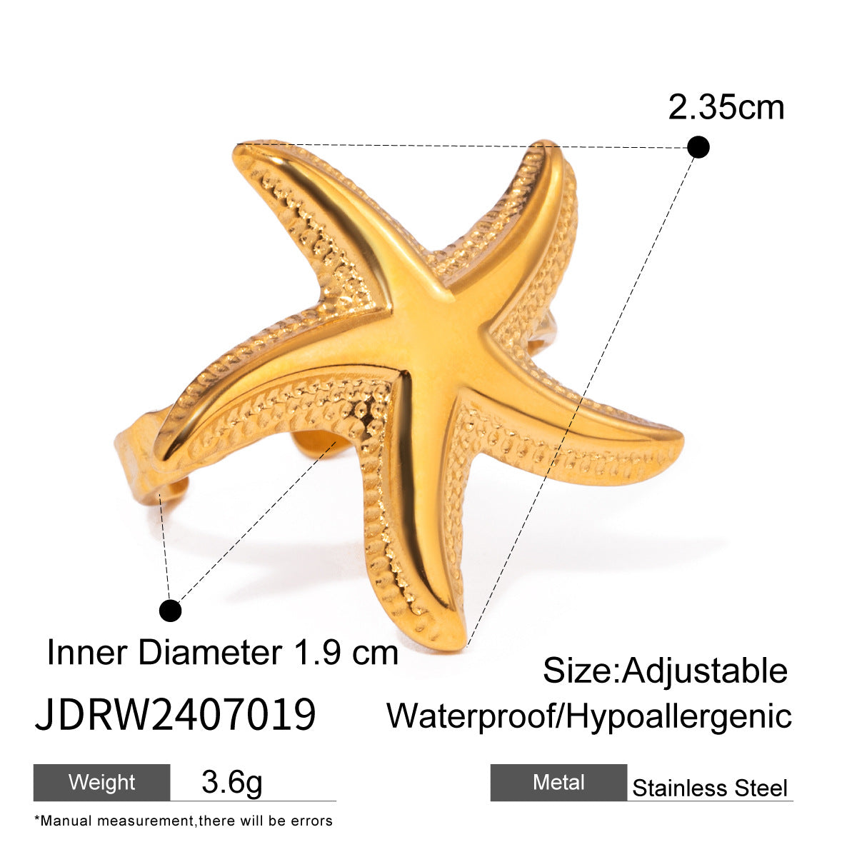 Minimalist Geometric Star Stainless Steel Plated Ring for Women