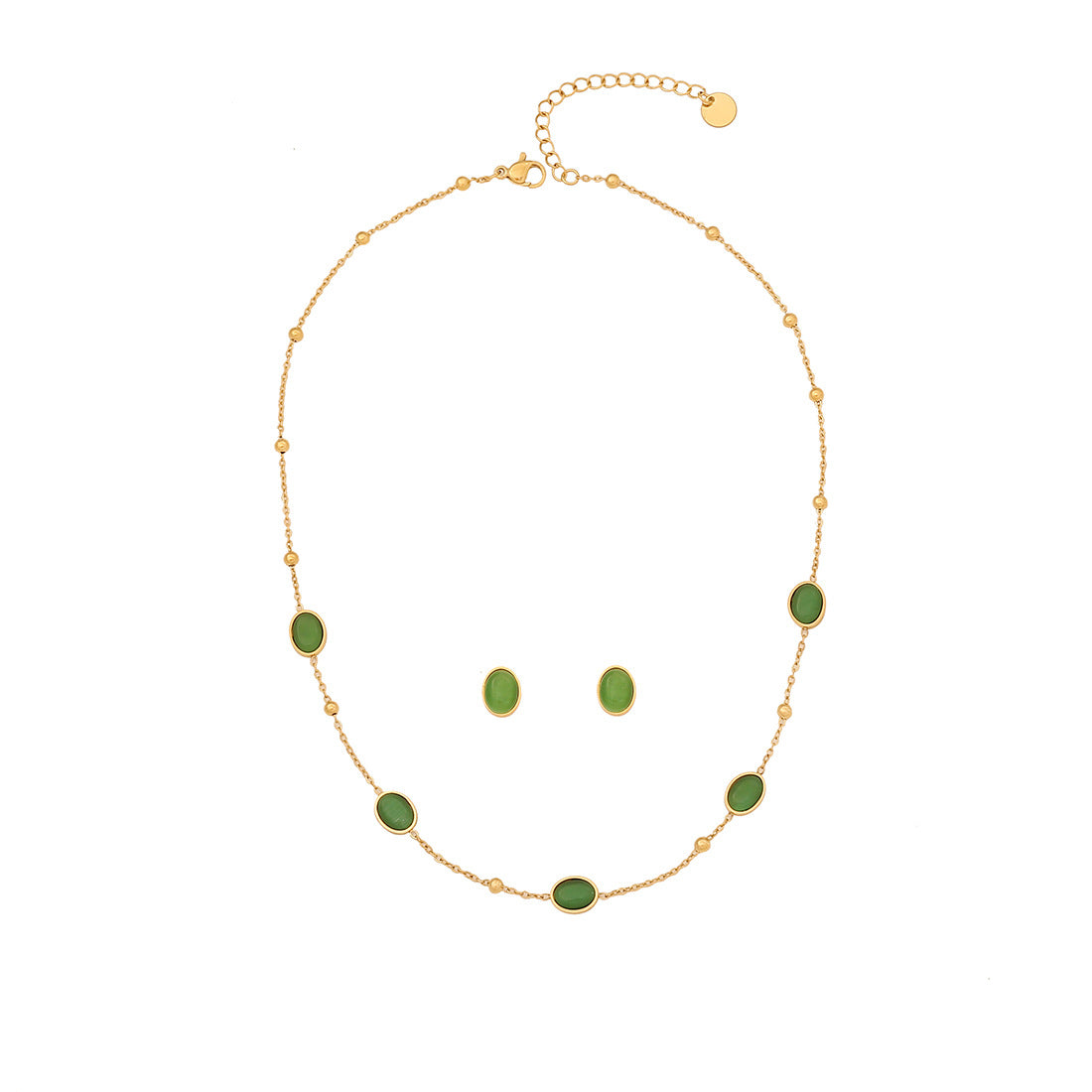 Juego de collar con colgante de esmeralda verde oliva geométrico y a la moda, de acero inoxidable con colgante de acero de titanio galvanizado y cadena para la clavícula para mujer