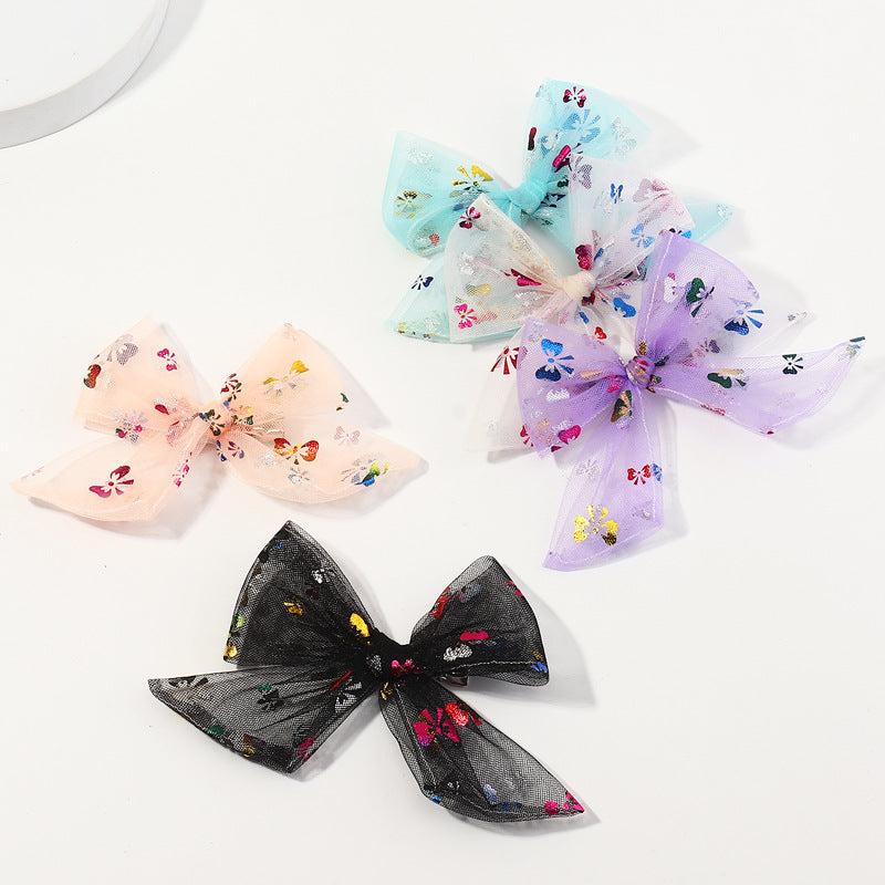 Set de horquillas de dibujos animados con lazos, lentejuelas y diseño de mariposa de tul para niñas de 6 años en adelante