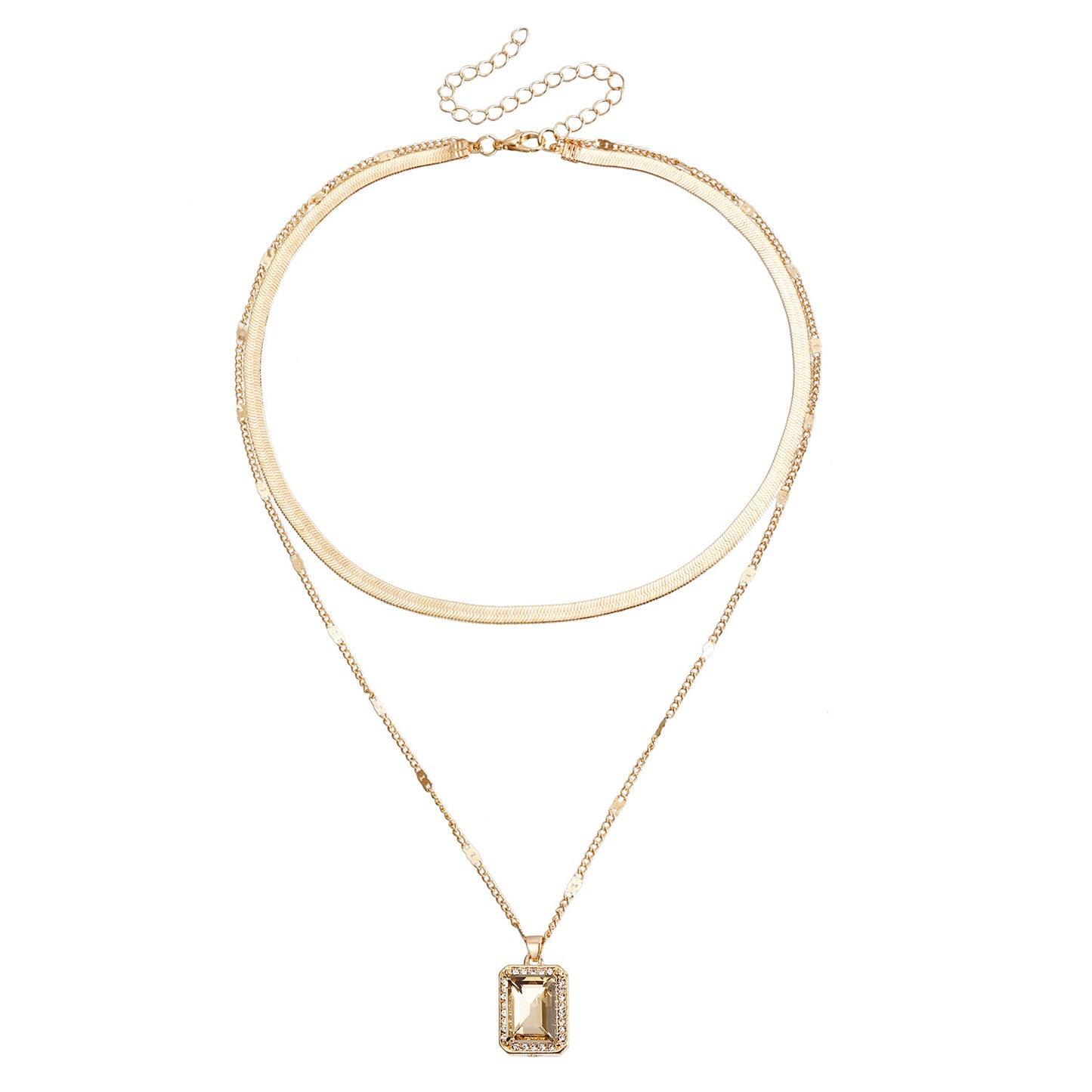 Minimalist Geometric Pendant Necklace with Double-Layer Snake Chain in Electroplated Alloy for Women