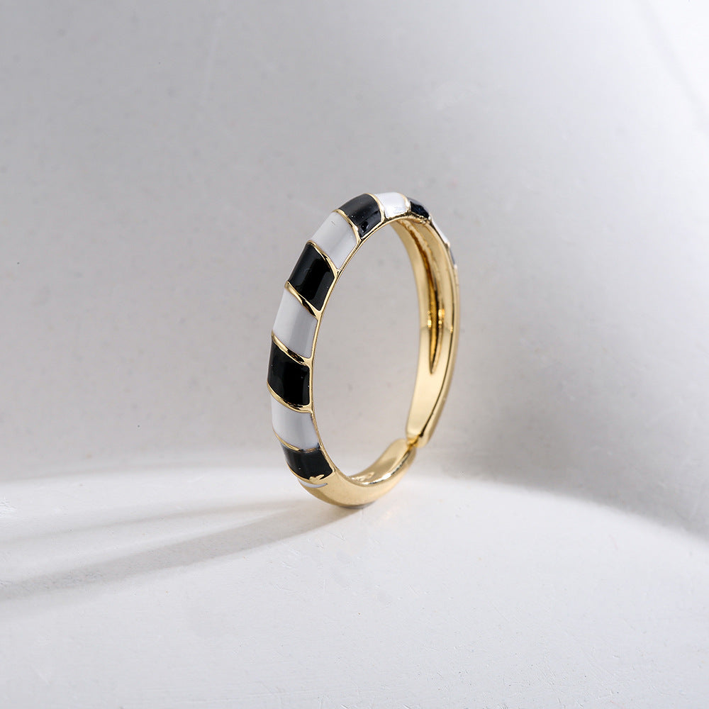 Anello Aperto Geometrico da Donna Stile Bohémien Realizzato in Rame con Placcatura in Oro e Finitura Smaltata