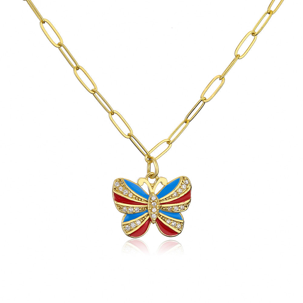Minimalist Butterfly Pendant Necklace for Women with Copper Base Plated in 18K Gold and Micro-Pave Zirconia
