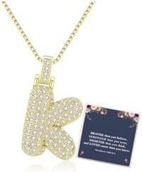 Sweet Hip-hop Letter Brass Cubic Zirconia Inlay Pendant Necklace Box Chain Unisex