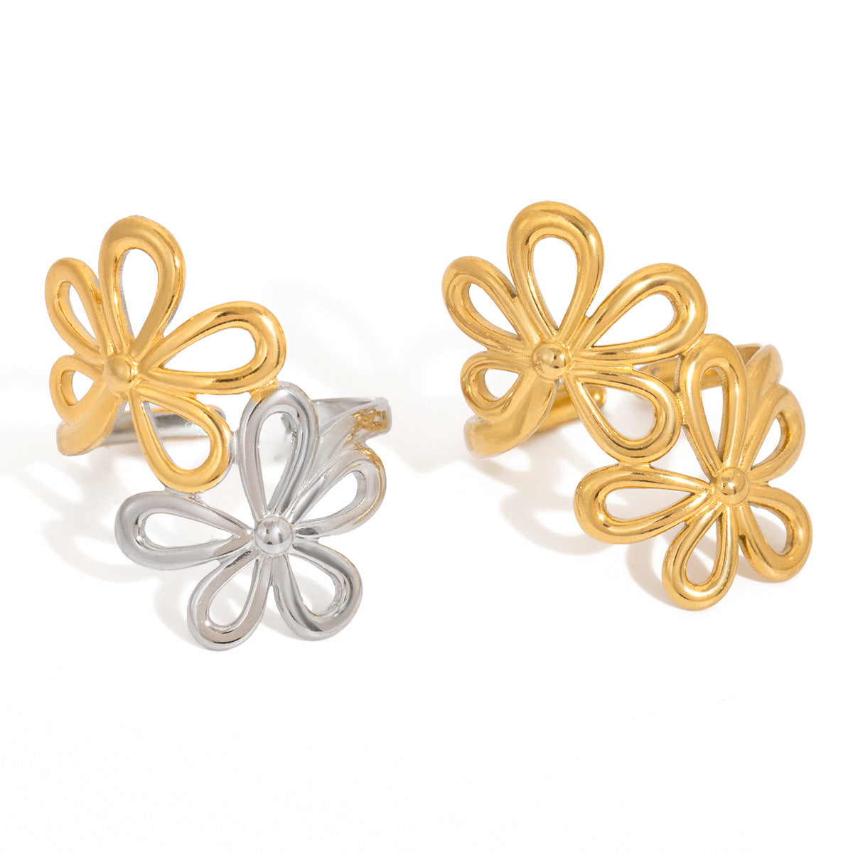 Anello floreale geometrico minimalista di lusso, placcato oro 18 carati, in acciaio inossidabile, gioiello da donna