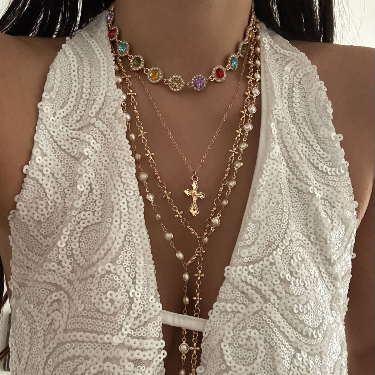 Gold Plated Cross Alloy Pendant Necklace for Women