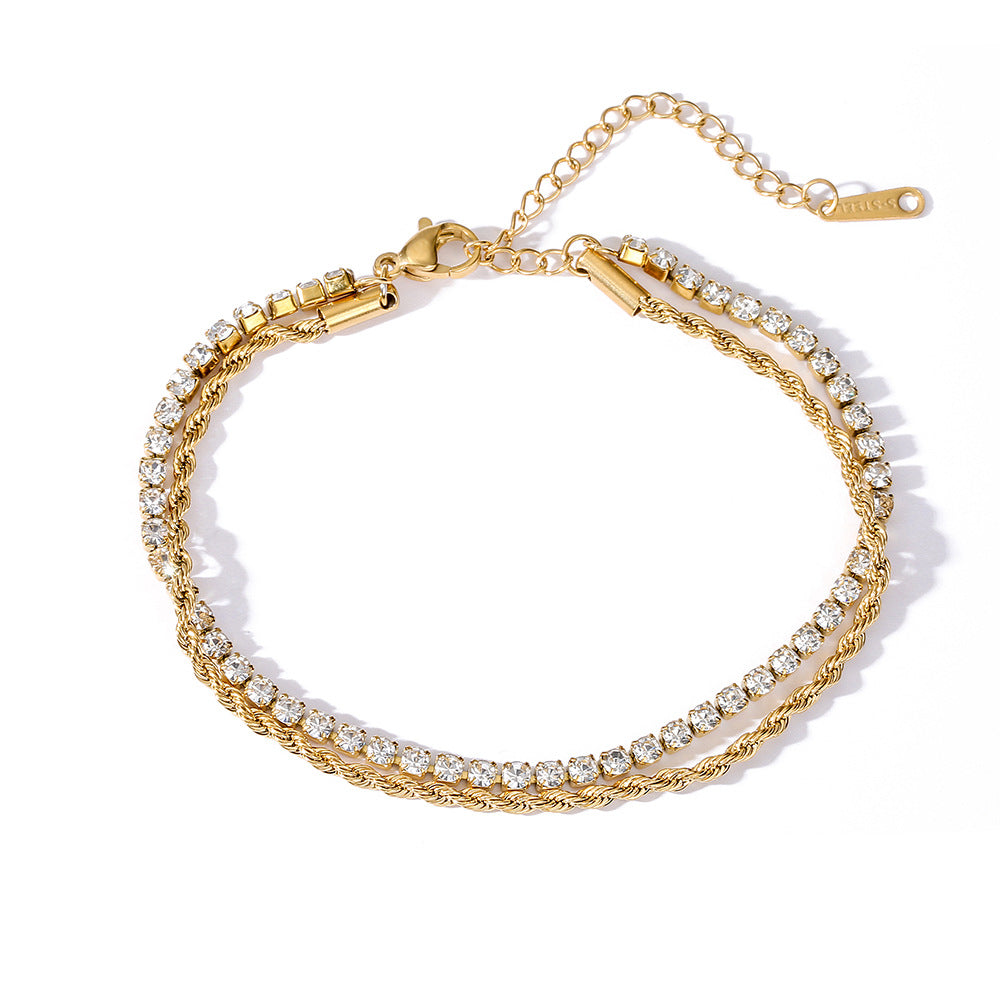 Bracciale minimalista in acciaio al titanio con forme geometriche e strass per donne, accessorio elegante per tutti i giorni