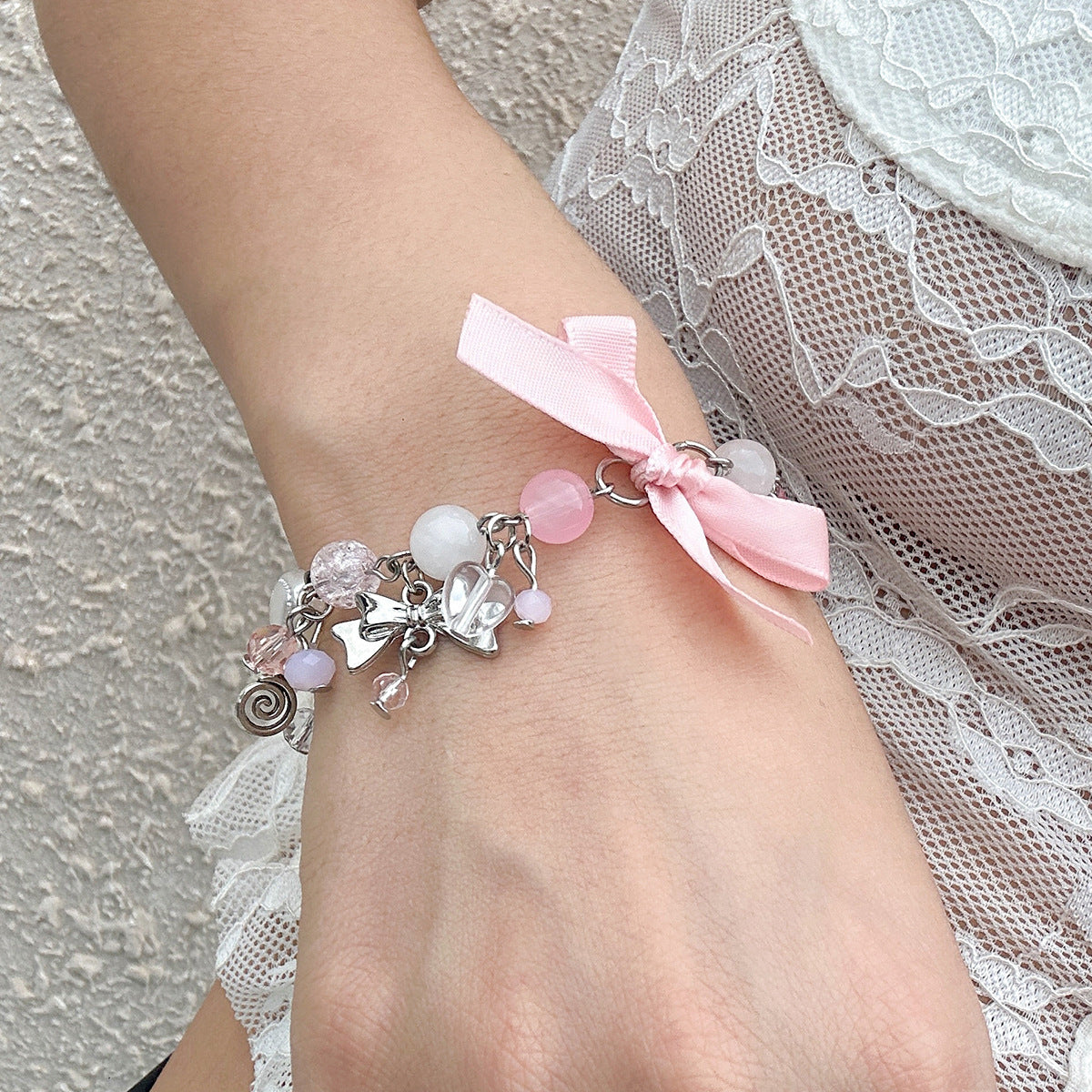 Sweet Plated Alloy Pearl Necklace and Bracelet Set for Women