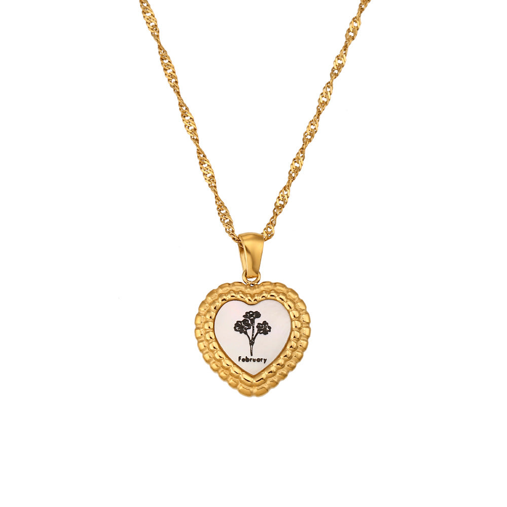 Collar minimalista de acero inoxidable con forma de corazón, chapado en oro de 18 quilates y colgante de concha para mujer