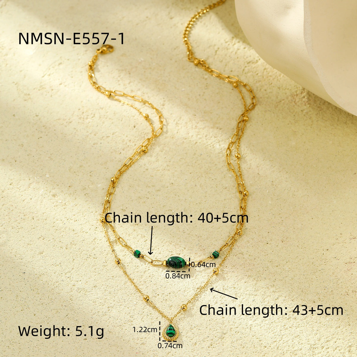 Collar de Acero Inoxidable Minimalista y Moderno con Baño de Oro, Colgante de Turquesa Natural y Diseño de Doble Cadena para Mujer