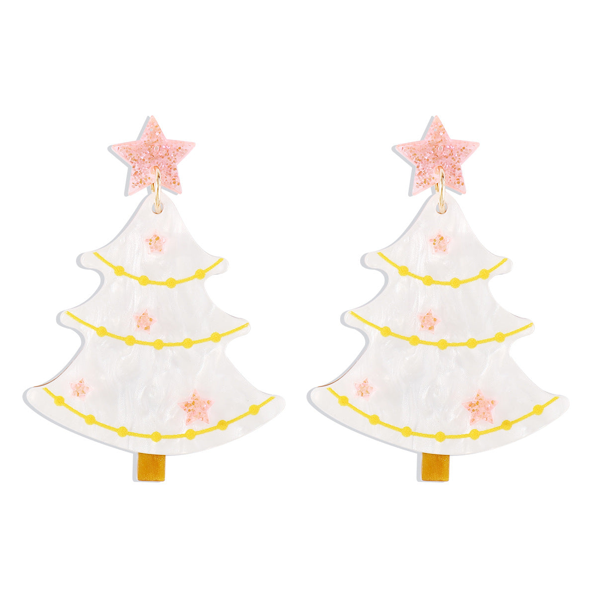 Pendientes acrílicos con forma de árbol de Navidad, con abalorios, cristales de estrás y base de PU. Joyería navideña geométrica hecha a mano.
