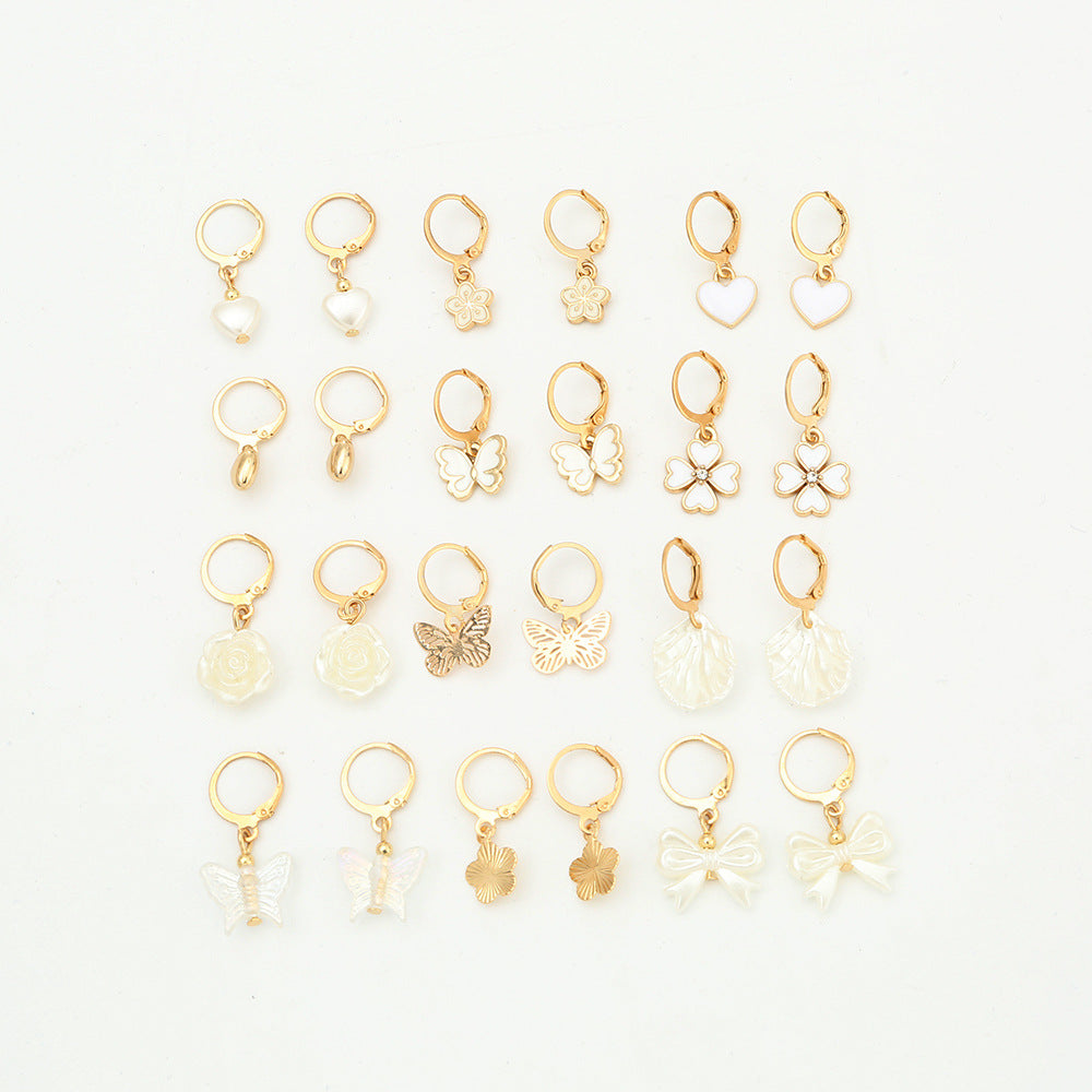 Pendientes de Aleación con Diseño Minimalista de Corazón, Lazo y Detalles Florales para Niñas
