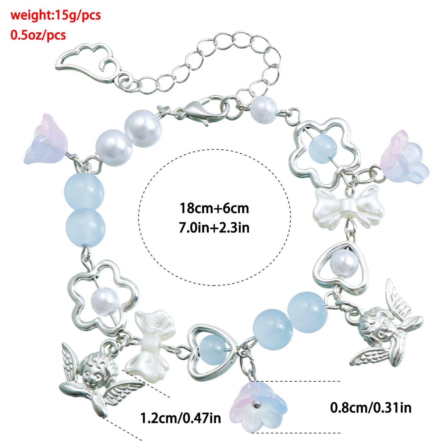 Sweet Summer Dopamine Handmade Beaded Stacking Bracelet with Geometric Angel and Heart Charms for Women