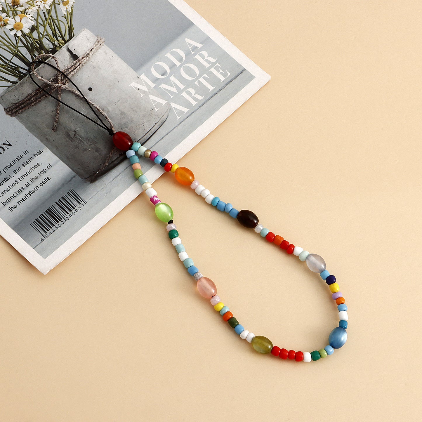Sweet Oval Alloy Beaded Phone Chain Plated Multi-Color Seed Beads