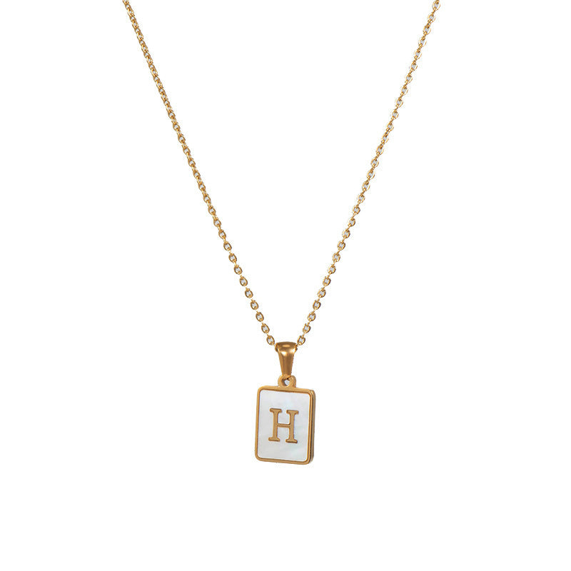 Minimalist 18K Gold Plated Square Letter Pendant Necklace Stainless Steel Shell Design for Women