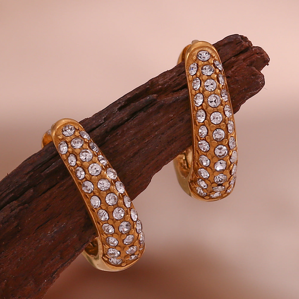 Pendientes de aro mini micro-pavé minimalistas geométricos de acero inoxidable chapado en oro de 18 quilates con forma de pera para mujer