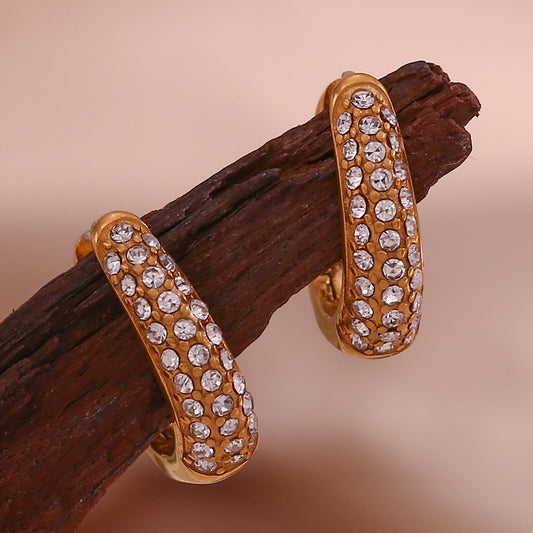Pendientes de aro mini micro-pavé minimalistas geométricos de acero inoxidable chapado en oro de 18 quilates con forma de pera para mujer