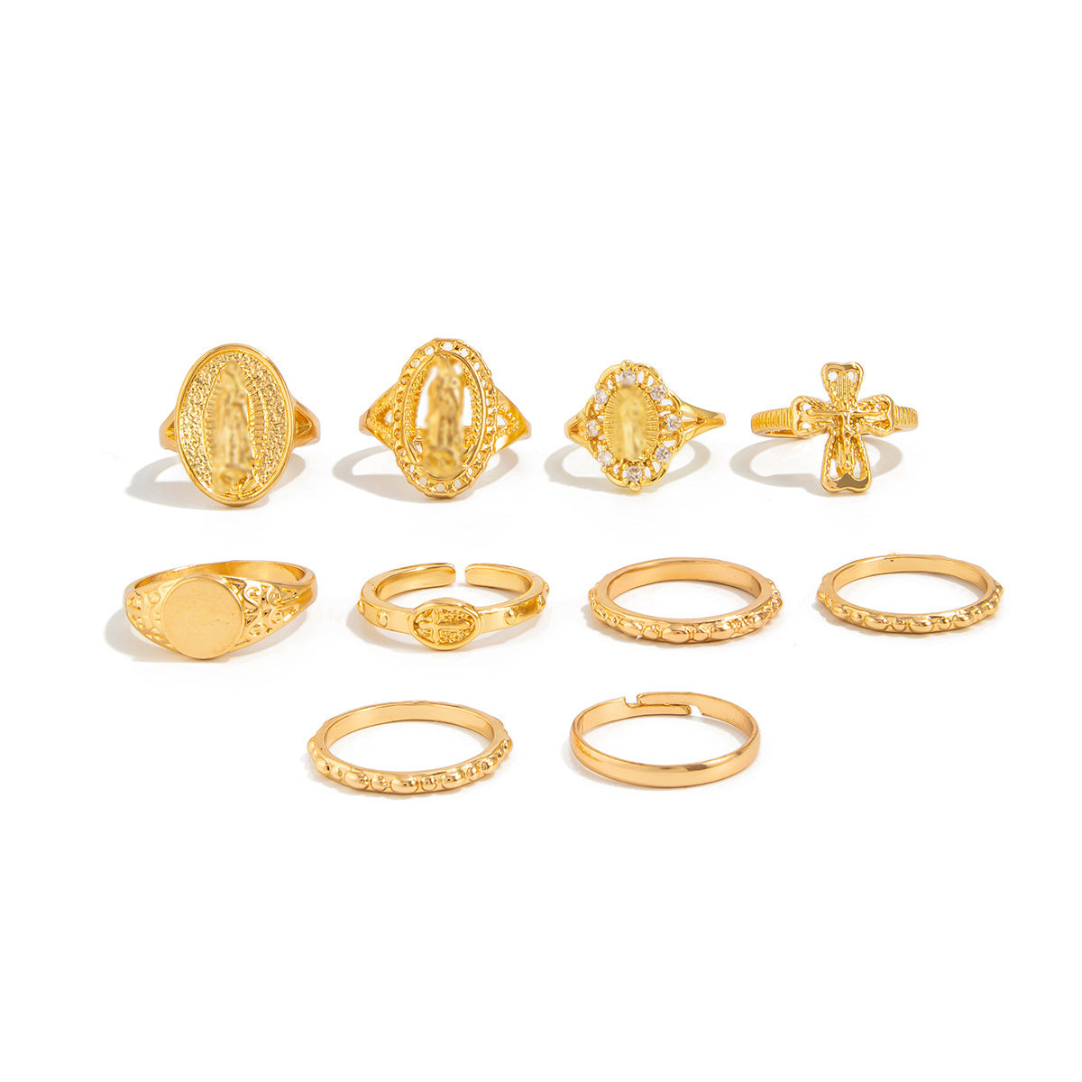 Luxury Rhinestone Inlaid Geometric Cross Zinc Alloy Ring Set for Women
