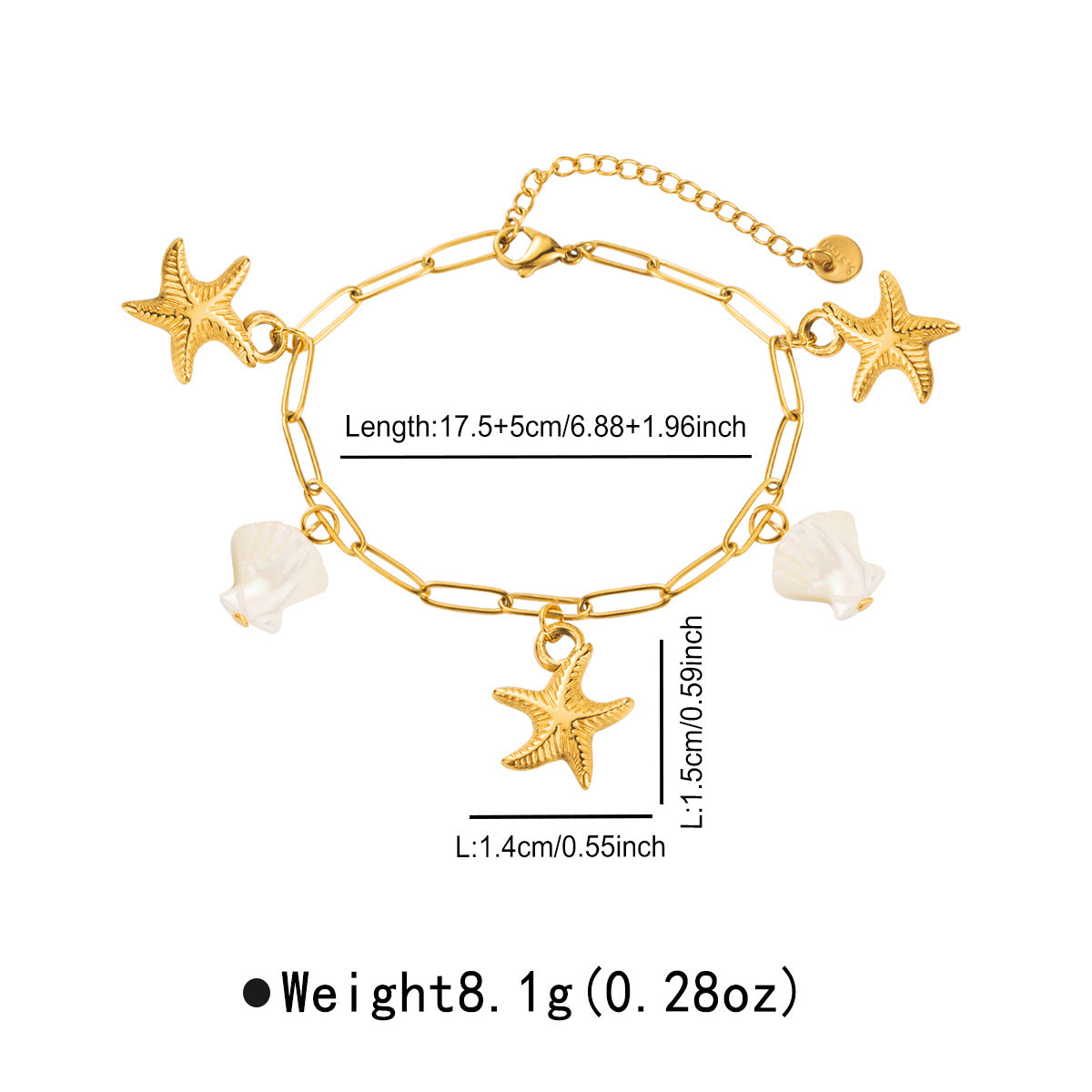 Bracciale in Acciaio Inossidabile a Forma di Animale all'Avanguardia con Ciondoli a Tartaruga, Stella Marina, Granchio e Delfino Placcati in Oro 14K per Donna
