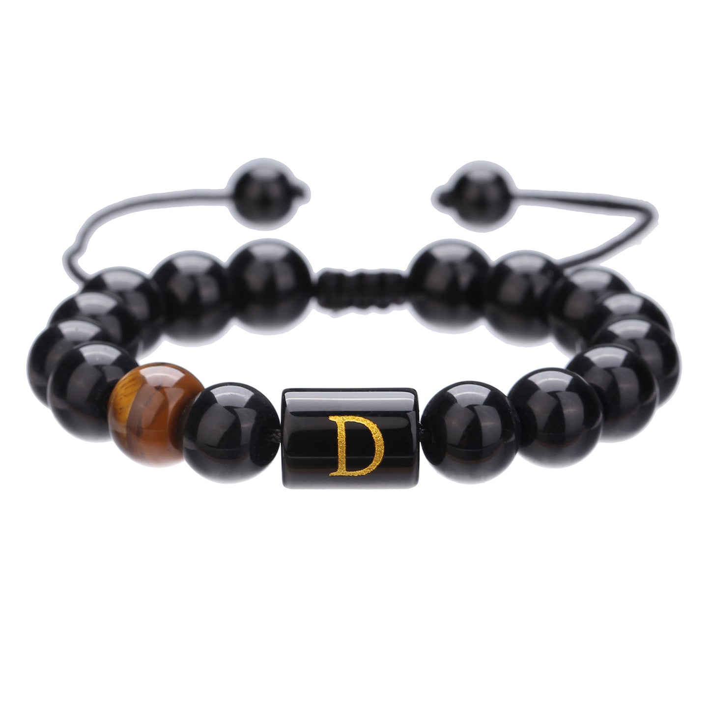 10mm Round Agate Beaded Bracelet with Alphabet Letters Adjustable Unisex