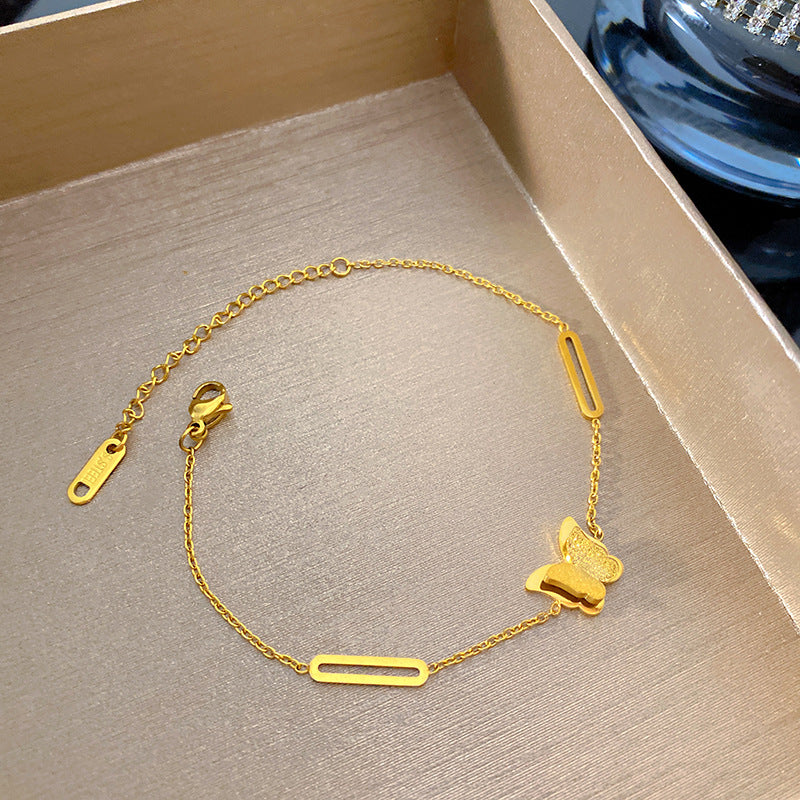 Minimalist Sweet Butterfly Square Box Chain Bracelet Titanium Steel Plated Unisex Jewelry