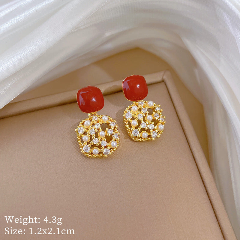 Geometric Stud Earrings for Women with Plated Copper Design, Elegant Long Tassel Drop Earrings, Sweet Style Jewelry