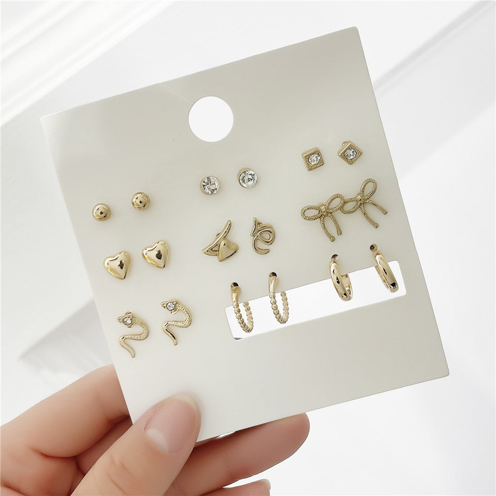 Minimalist Sweet Geometric Floral Micro-inlay Crystal Alloy Earrings for Women