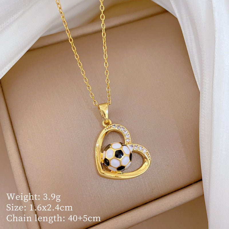 Sweet Luxury Heart Drip Oil Rhinestone Pendant Necklace Titanium Steel Cable Chain