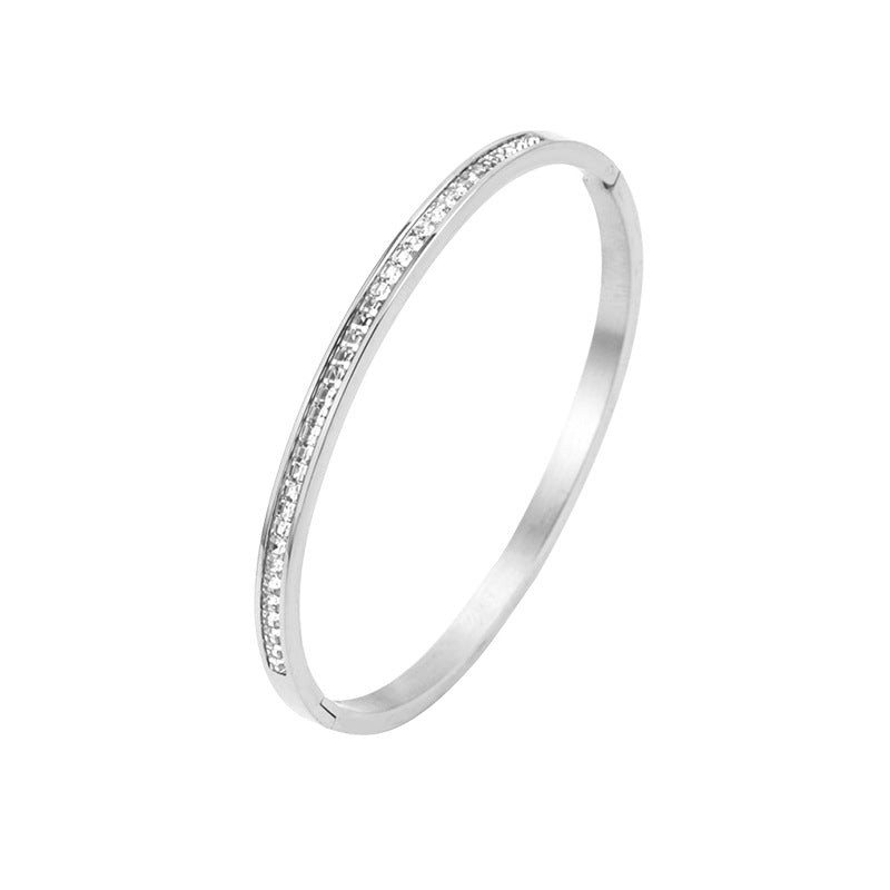 Minimalist Geometric Titanium Steel Plated Bracelet with Full Rhinestone Accents for Women