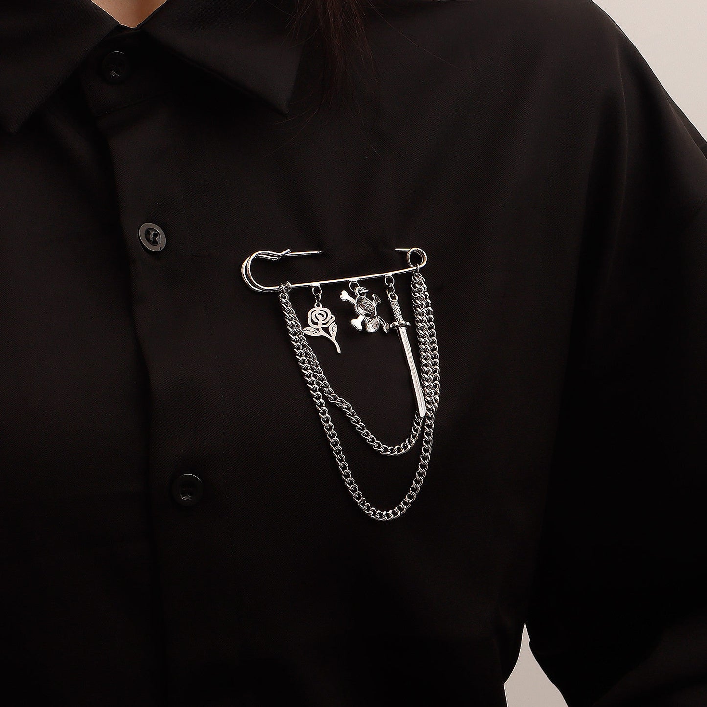 Geometric Skull Brooch for Women in Alloy with Plated Finish and Long Fringe Detail