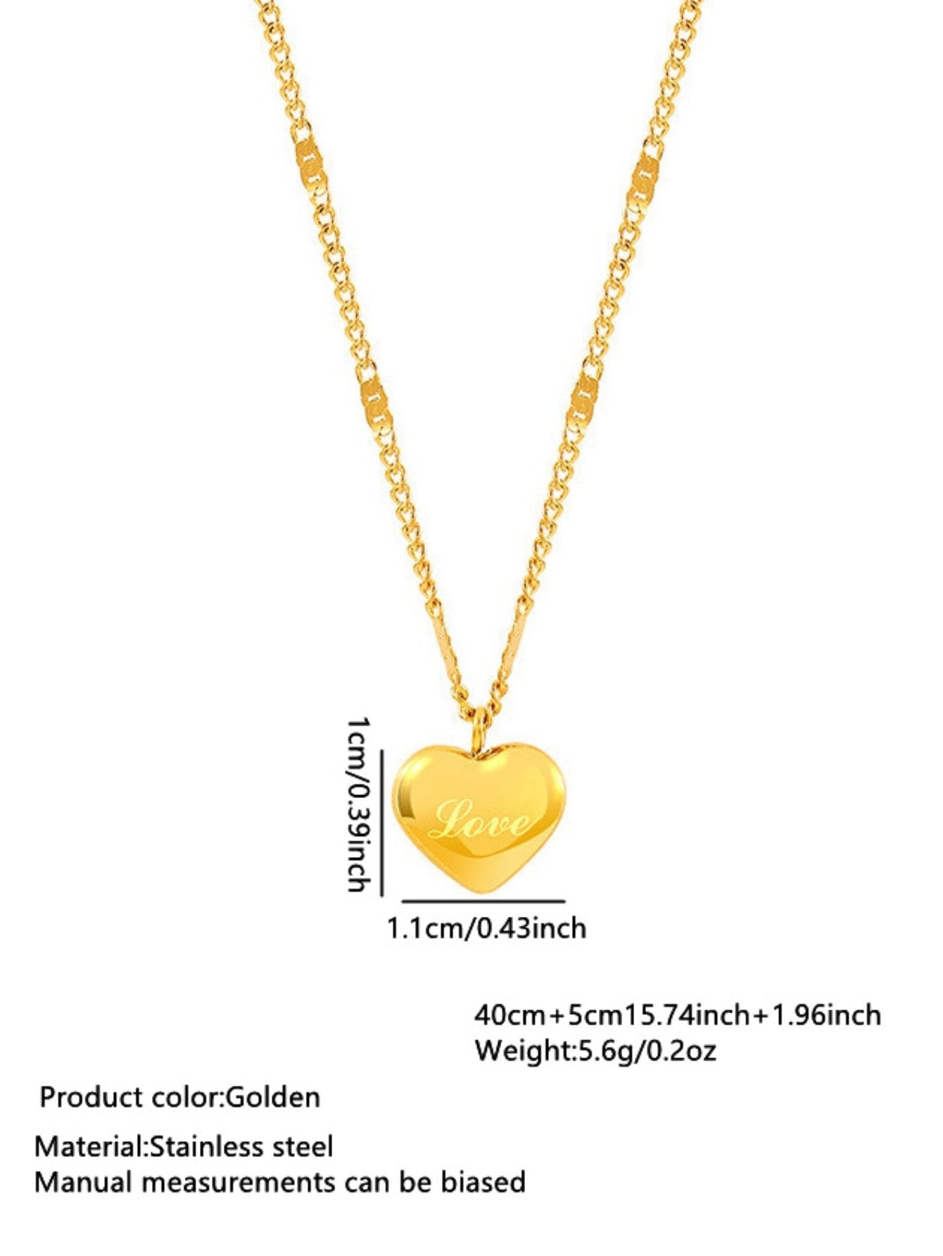 Luxury 18K Gold Plated Heart Stainless Steel Necklace for Women