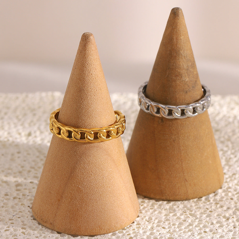 Minimalist Chic Geometric Stainless Steel Ring with 18K Gold Plated Narrow Open Band for Women