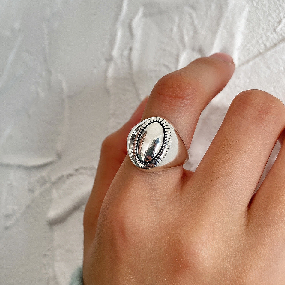 Anello da donna in argento sterling 925 di forma geometrica ovale vintage