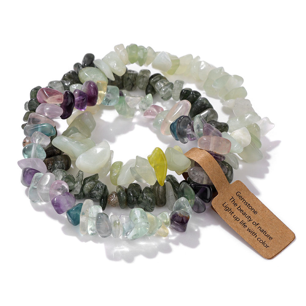 Vintage Geometric Gemstone Chip Beads Stretch Bracelet Set Unisex