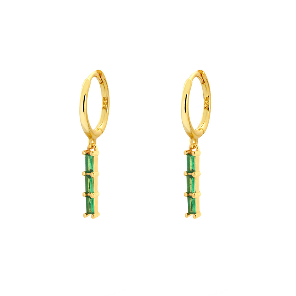 Pendientes de botón geométricos minimalistas de plata de ley 925 con esmeraldas y diamantes de imitación para mujer