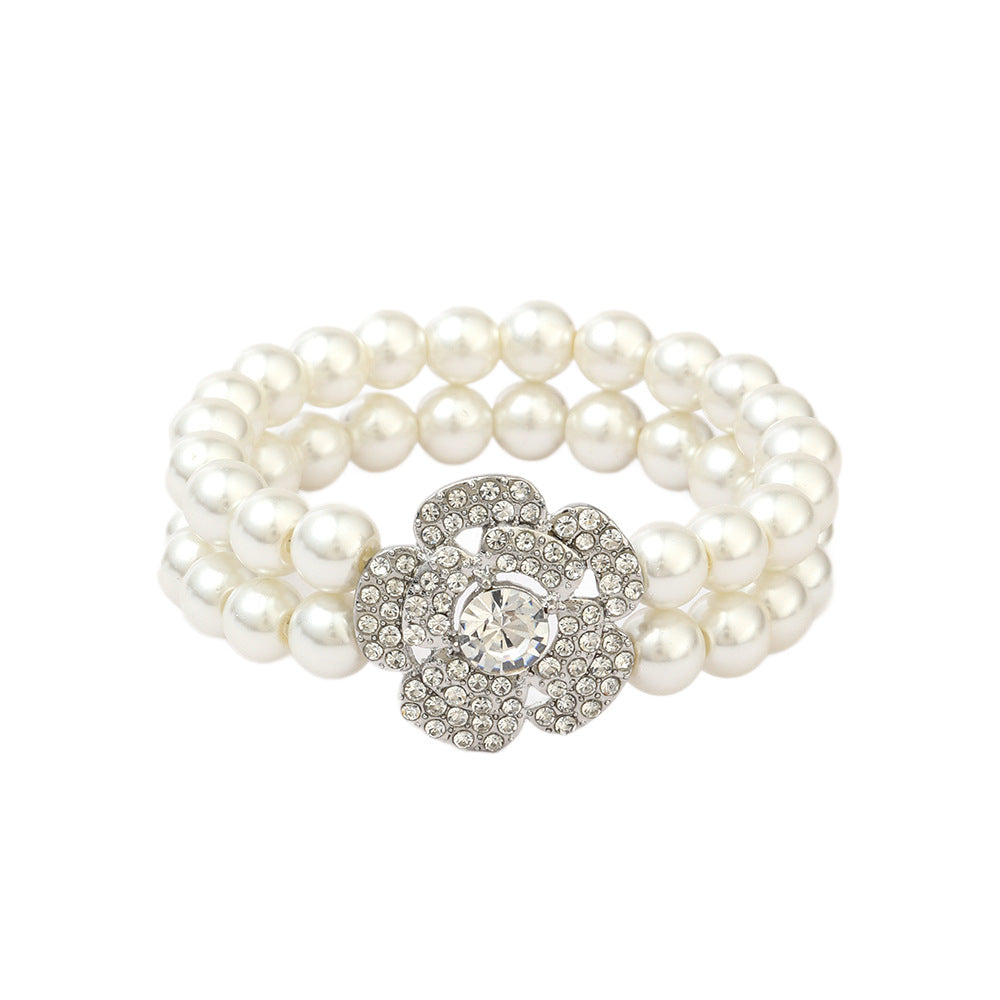 Minimalist Snowflake Double-Layer Pearl Bracelet for Women with Rhinestone Inlay, Elegant Evening and Formal Wear Accessory