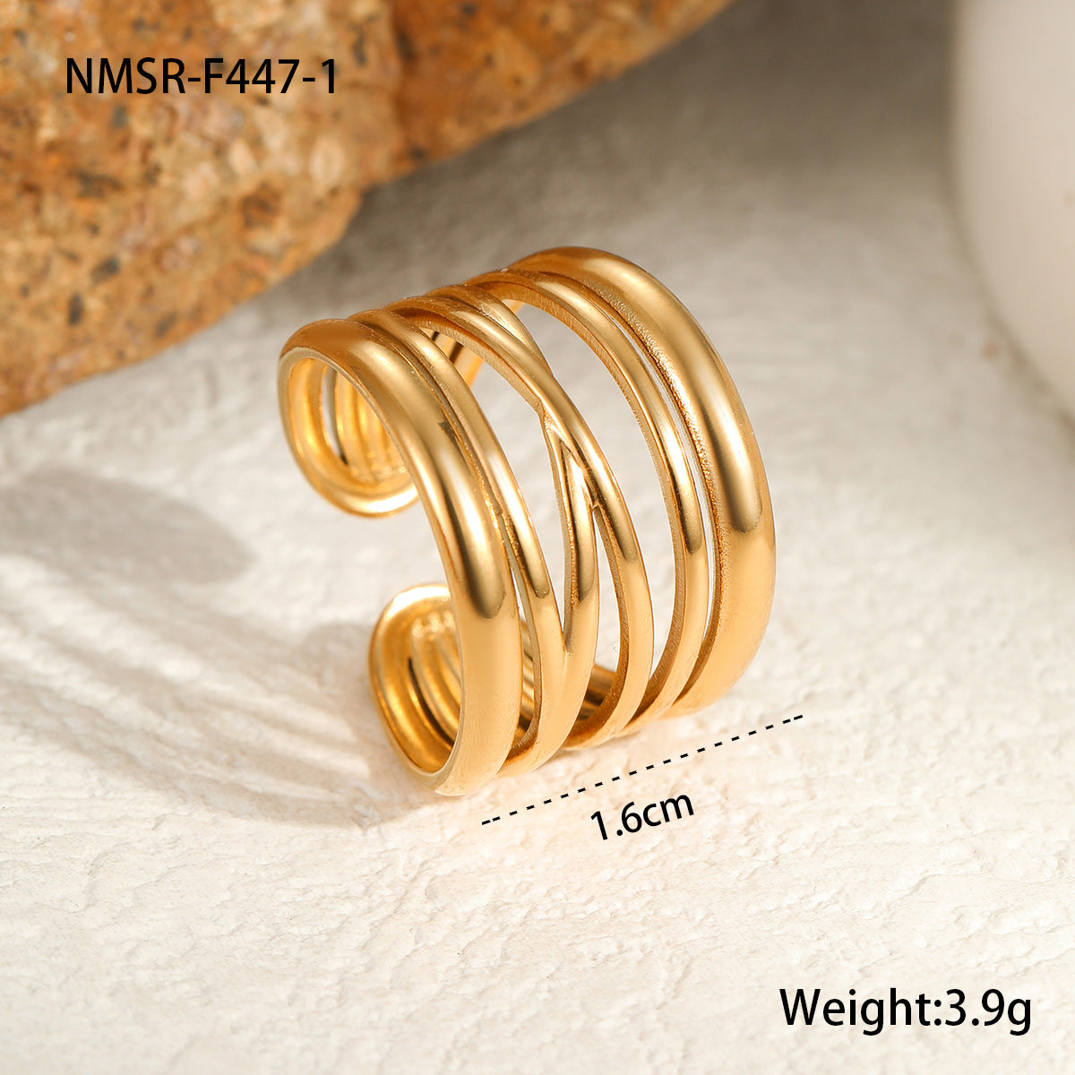 Anillo Abierto Minimalista Irregular de Acero Inoxidable para Mujer con Acabado Chapado