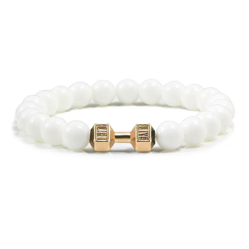 Fashion Matte Plated Alloy Beaded Bracelet Unisex Elastic Yoga Energy Bangle