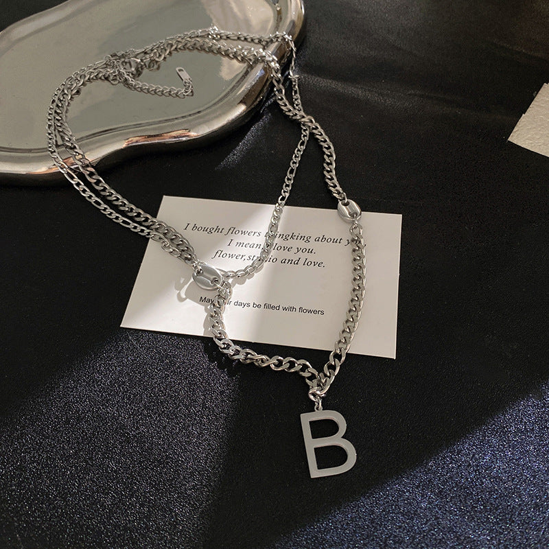 Hip-hop Titanium Steel Letter B Plated Necklace for Unisex