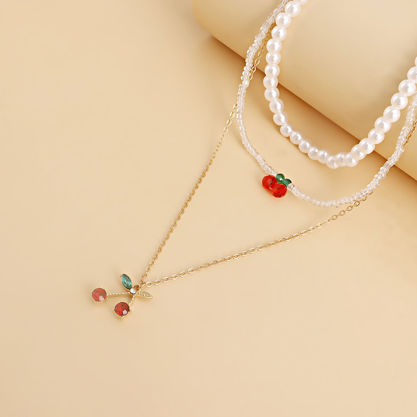 Sweet Minimalist Cherry-Shaped Alloy Pendant Necklace with Gold Plating for Women