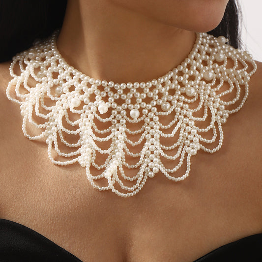 Vintage French Court Style Geometric Pearl Necklace Collar for Women